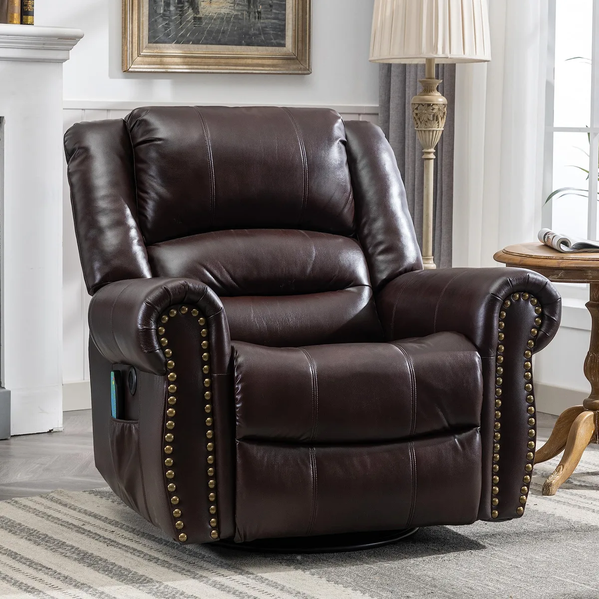 MEETWARM MEETWARM Massage Swivel Rocker Recliner Dark Brown — product photo