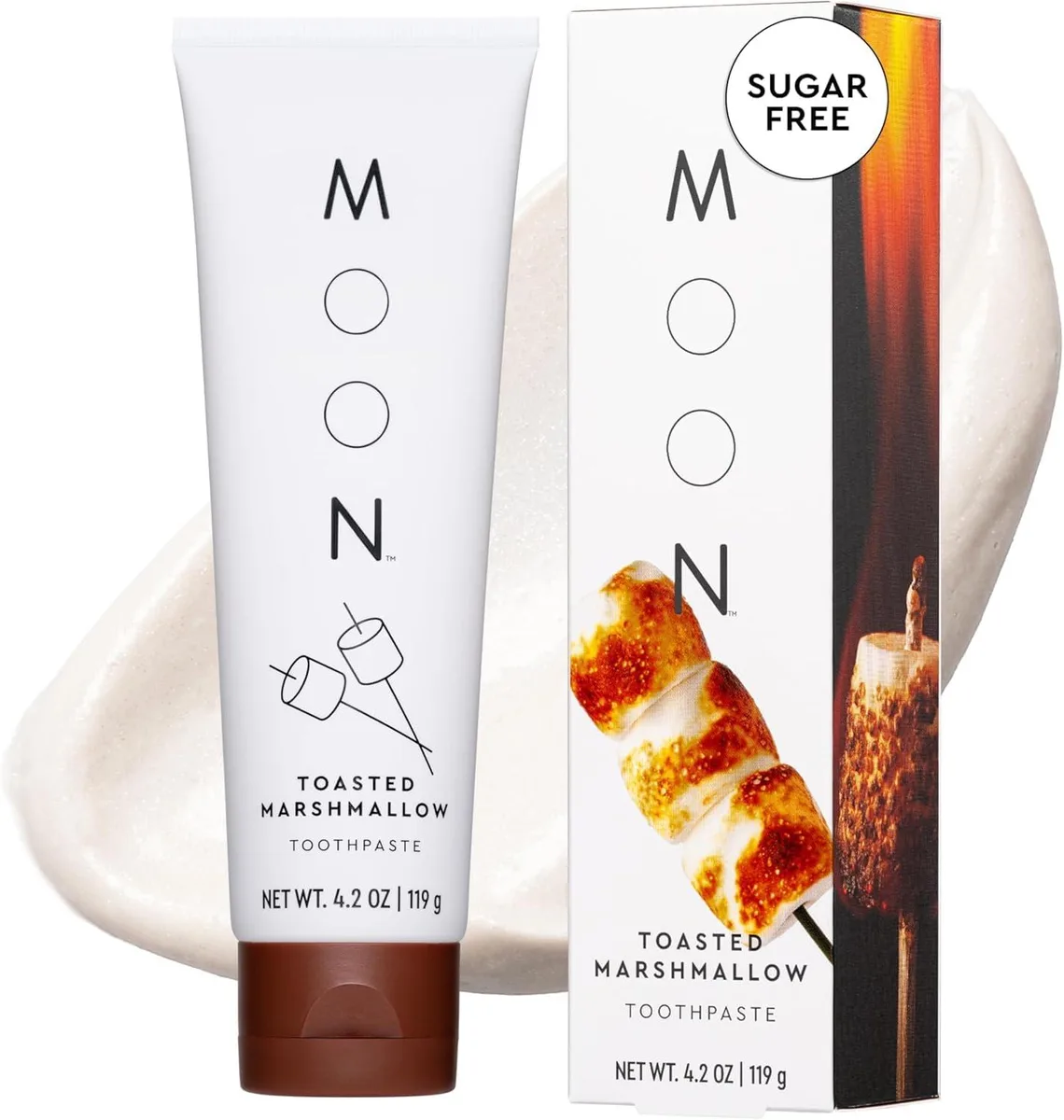 White 4.2 oz toothpaste tube with toasted marshmallow flavor label