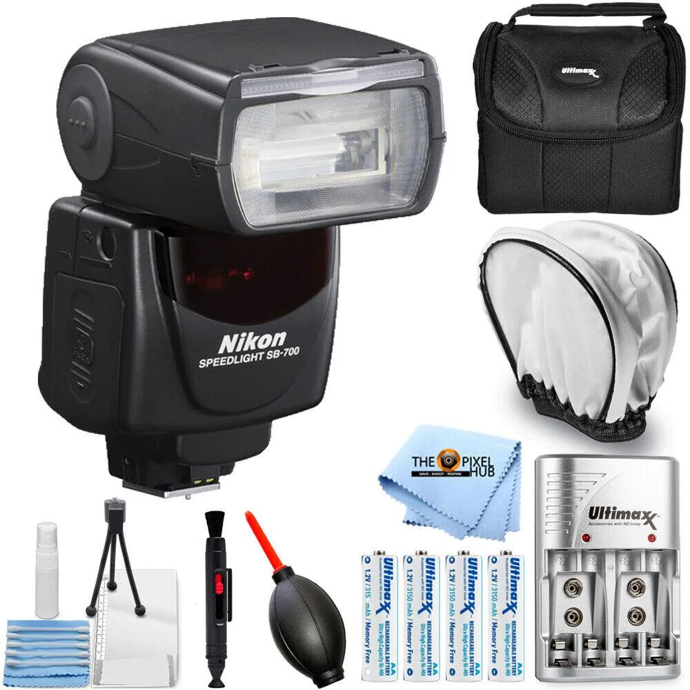 Nikon Global Nikon SB-700 AF Speedlight Kit with 4 AA 3150mAh Batteries, Charger, Diffuser, Case, Cleaning Kit — product photo