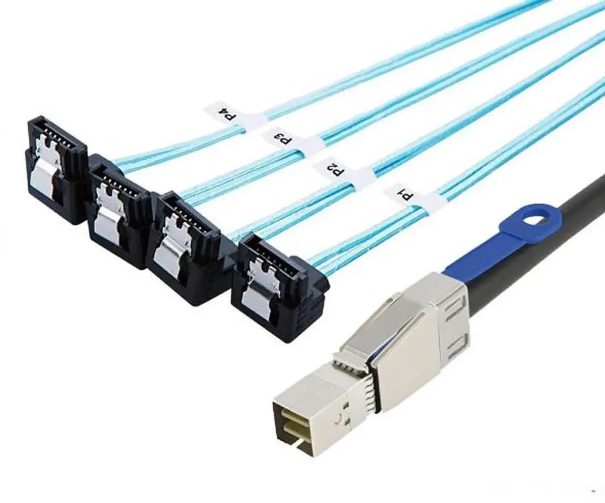 SMUGDESK SMUGDESK Mini SAS HD SFF8644 to 4×SATA 90° Cable with IC, 1M/39.37in — product photo
