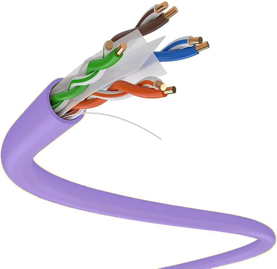 Purple Cat6 solid UTP Ethernet cable on a 1000 ft pull box