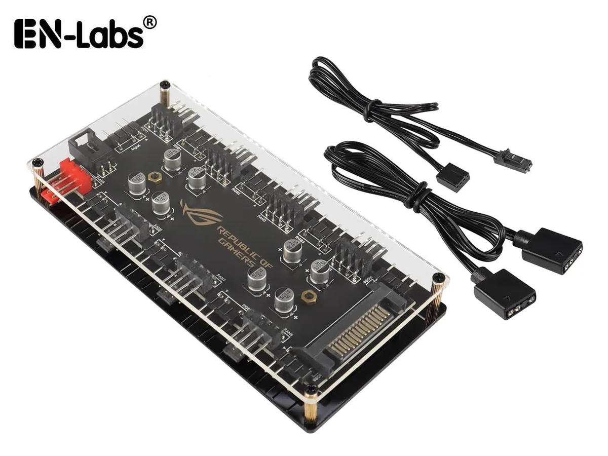 EN-Labs EN-Labs PWMARGB5V8D 8-way ARGB PWM hub with SATA power internal power cable — product photo