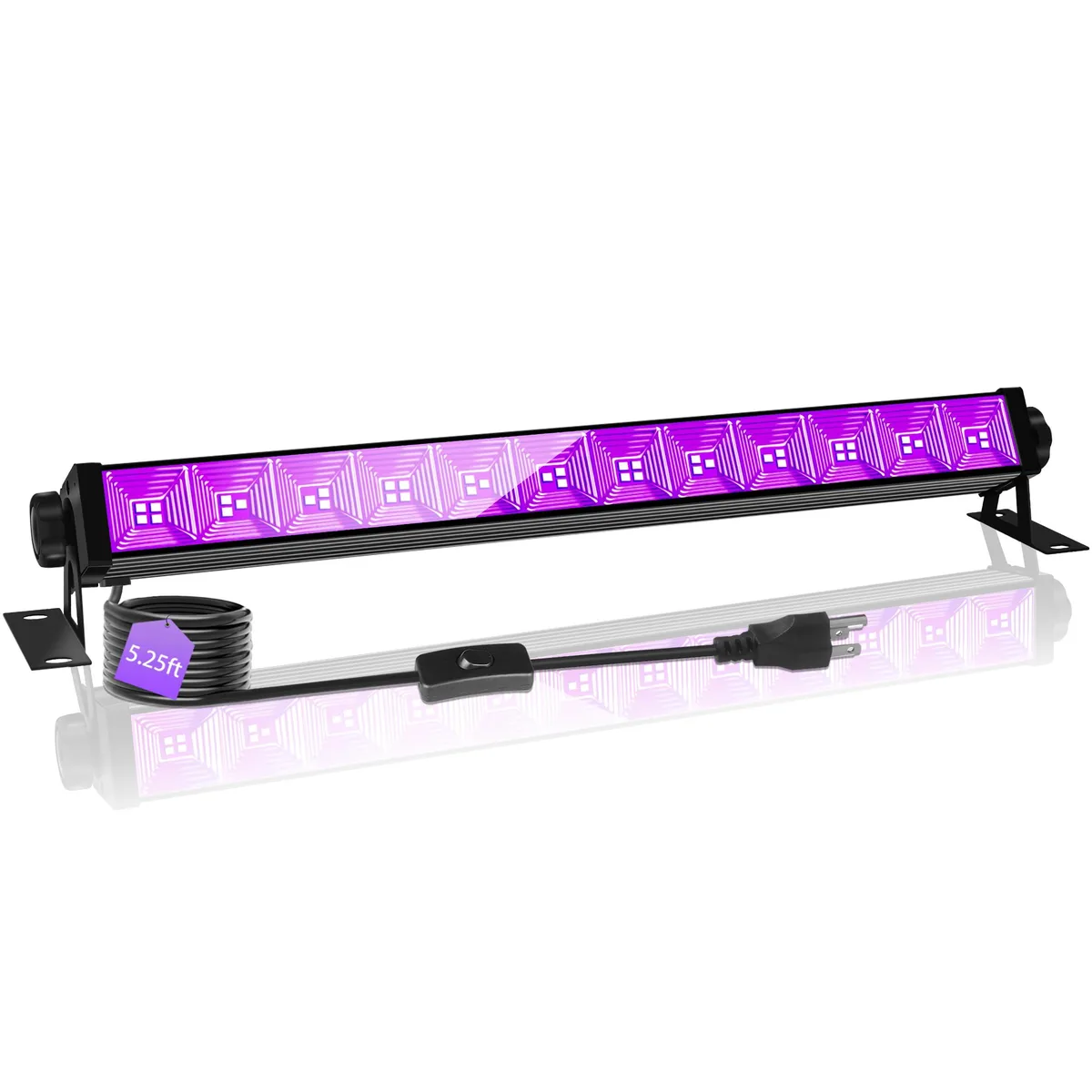 Black rectangular LED bar, 40 cm long, black glass housing, 6 ft cord with switch