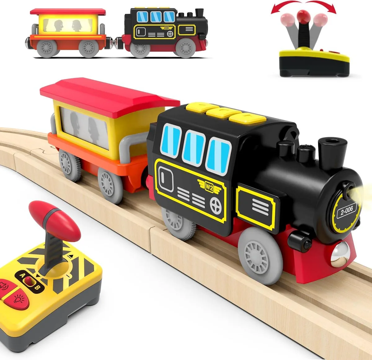 usbroway usbroway Motorized Train for Wooden Track Remote Control Magnetic Connection Battery Operated Locomotive Toy — product photo