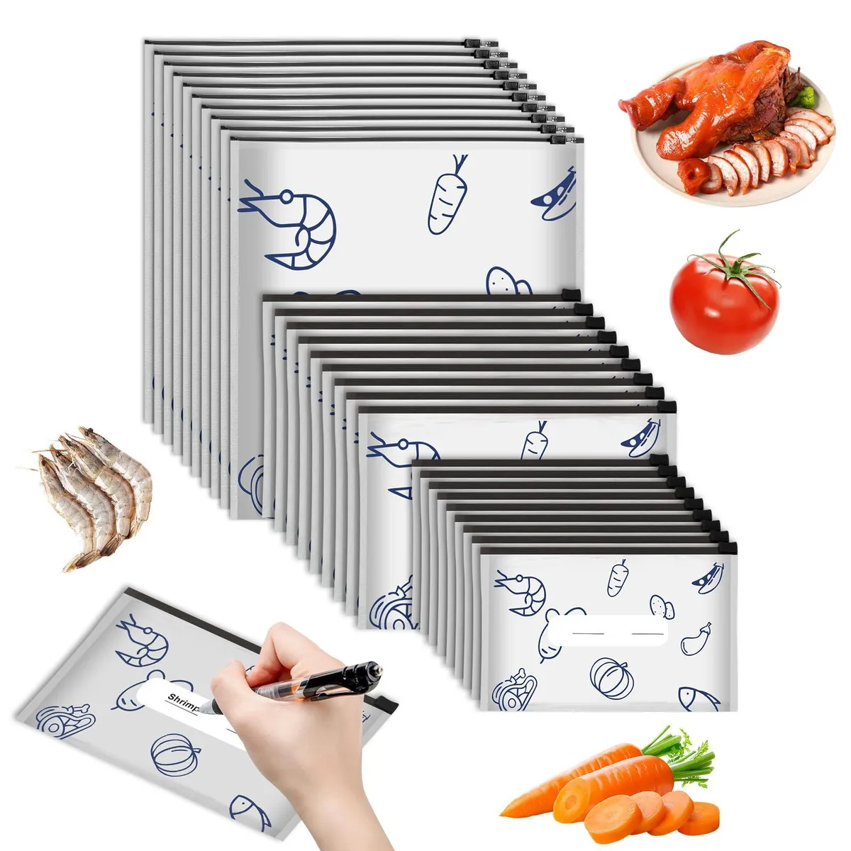 No Sew No Sew 30 PCS Reusable Aluminum Foil Storage Bags 20x13cm 23x17cm 26x29cm Silver — product photo