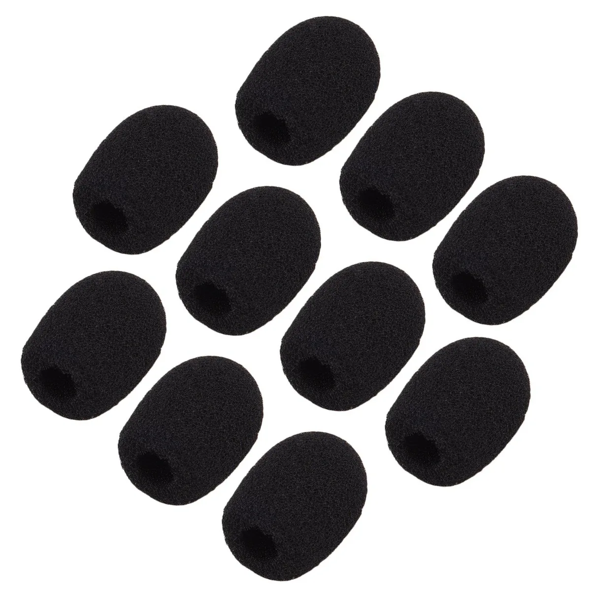 Ten small black foam windscreens for lapel and headset microphones