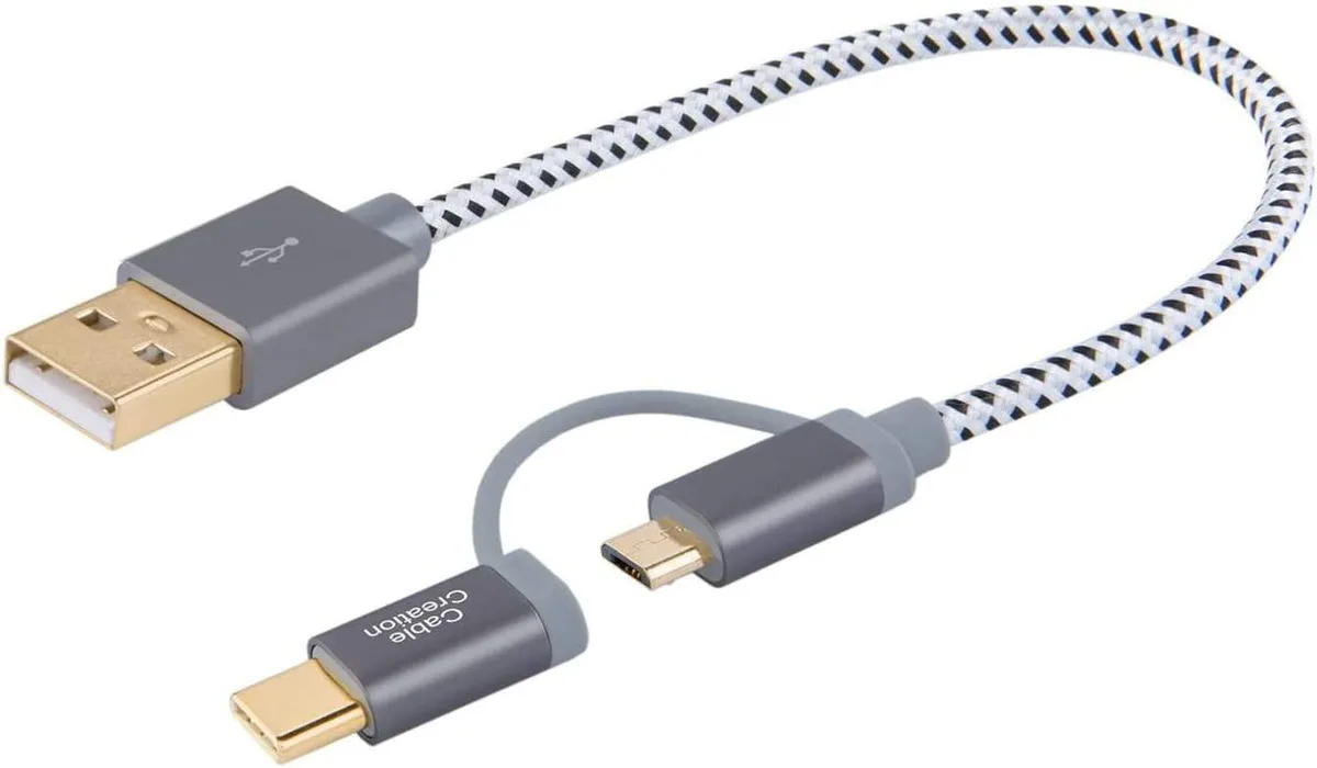 CableCreation CableCreation 2 in 1 USB A to USB C &amp; Micro USB Cable 0.8ft Space Gray — product photo
