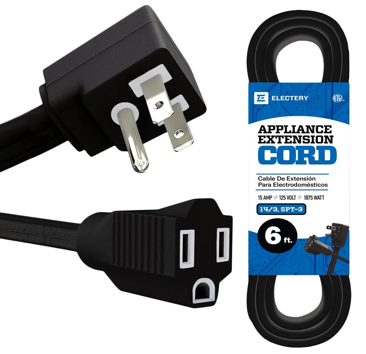  ELECTERY 14 AWG 15A 125V 1875W Power Extension Cord — product photo