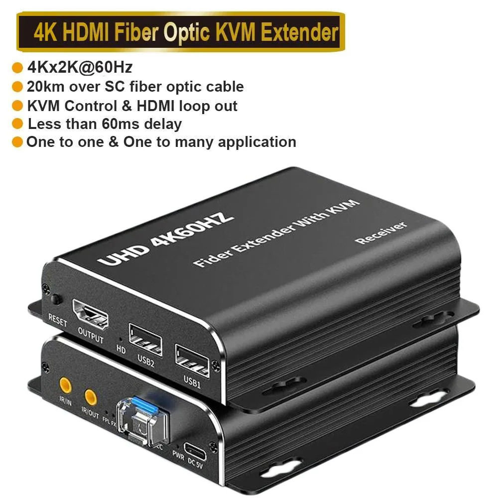 Jansicotek Jansicotek 4K 60Hz HDMI Fiber Extender Kit 20km KVM USB Loop — product photo