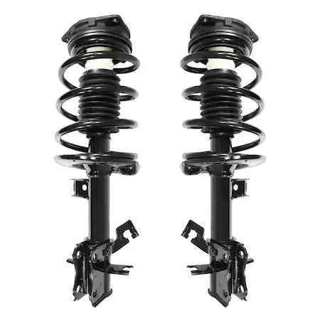 Two Unity front complete strut assemblies, silver metal finish, ready to install