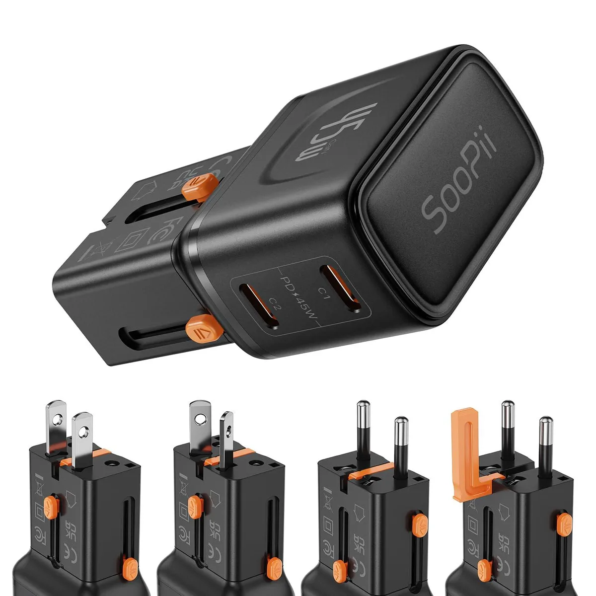  Gan 45W 2-Port PD PPS Universal Travel Charger US UK EU AU Plug — product photo