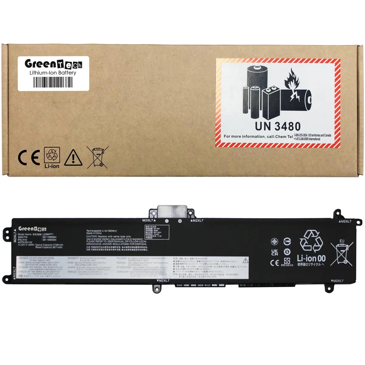 GreenTechLLC GreenTechLLC L22M4P71 90WHR laptop battery for ThinkPad P16v Gen 1 Gen 2 — product photo