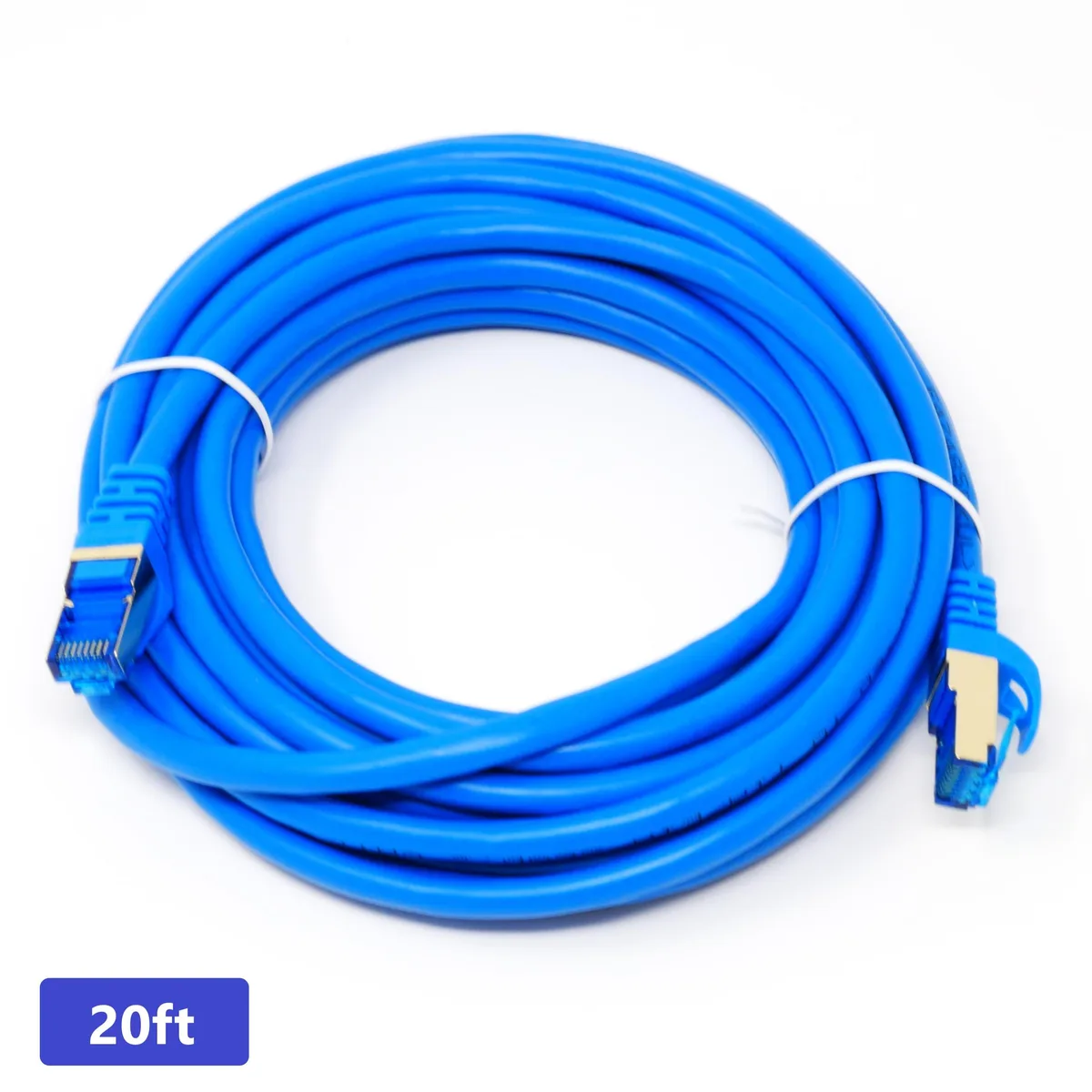 QualGear QualGear Cat 7 RJ45 Ethernet Patch Cable 20 ft Blue Round 600 MHz Triple-Shielded — product photo