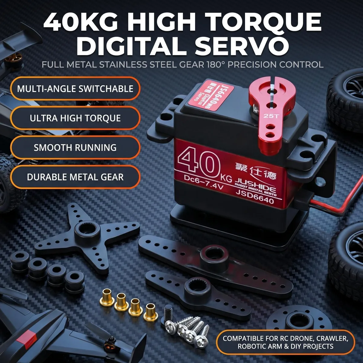 JUSHIDE JUSHIDE JS6640 40KG Coreless Digital Servo IP66 2 Pack — product photo