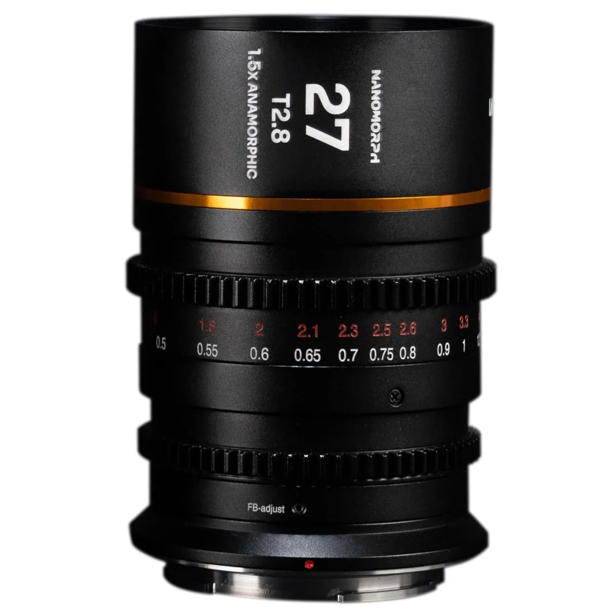 Venus Optics Venus Optics Laowa Nanomorph 27mm T2.8 1.5x S35 Anamorphic Lens Canon RF Amber Flare — product photo
