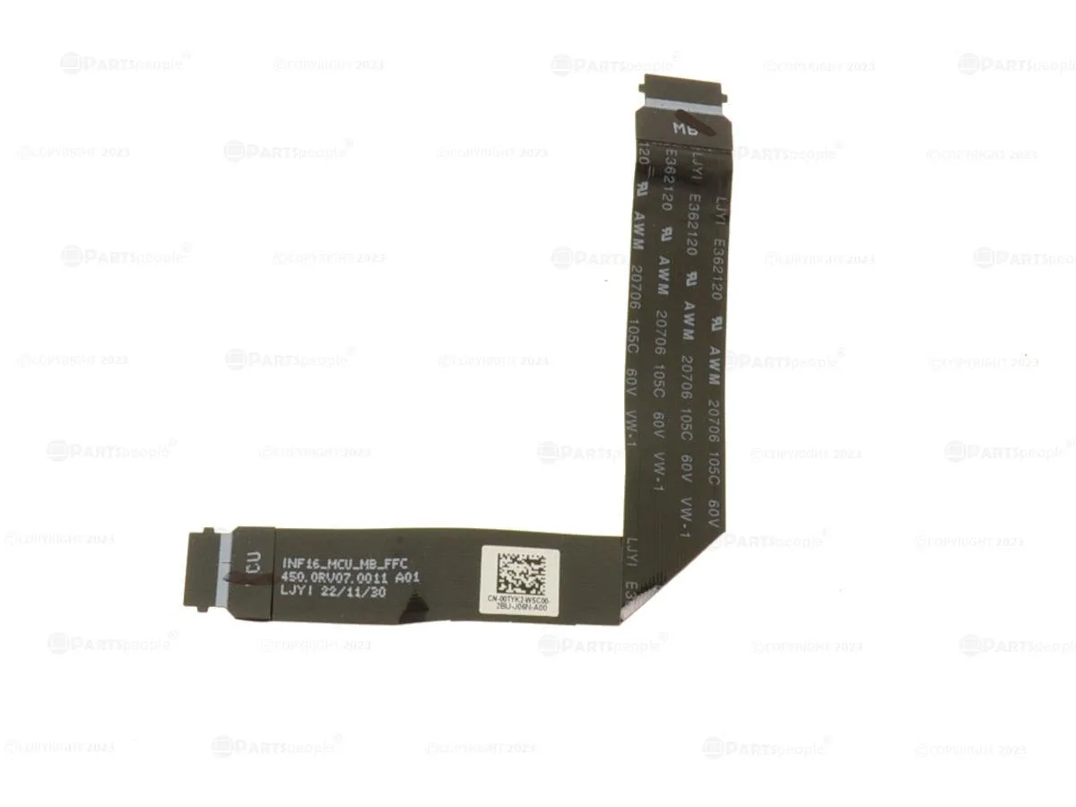 Flat orange ribbon cable with multiple connectors on dark surface