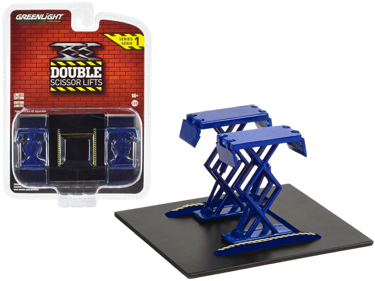 GREENLIGHT GREENLIGHT 1/64 Automotive Double Scissor Lift Blue Series 1 Diecast — product photo