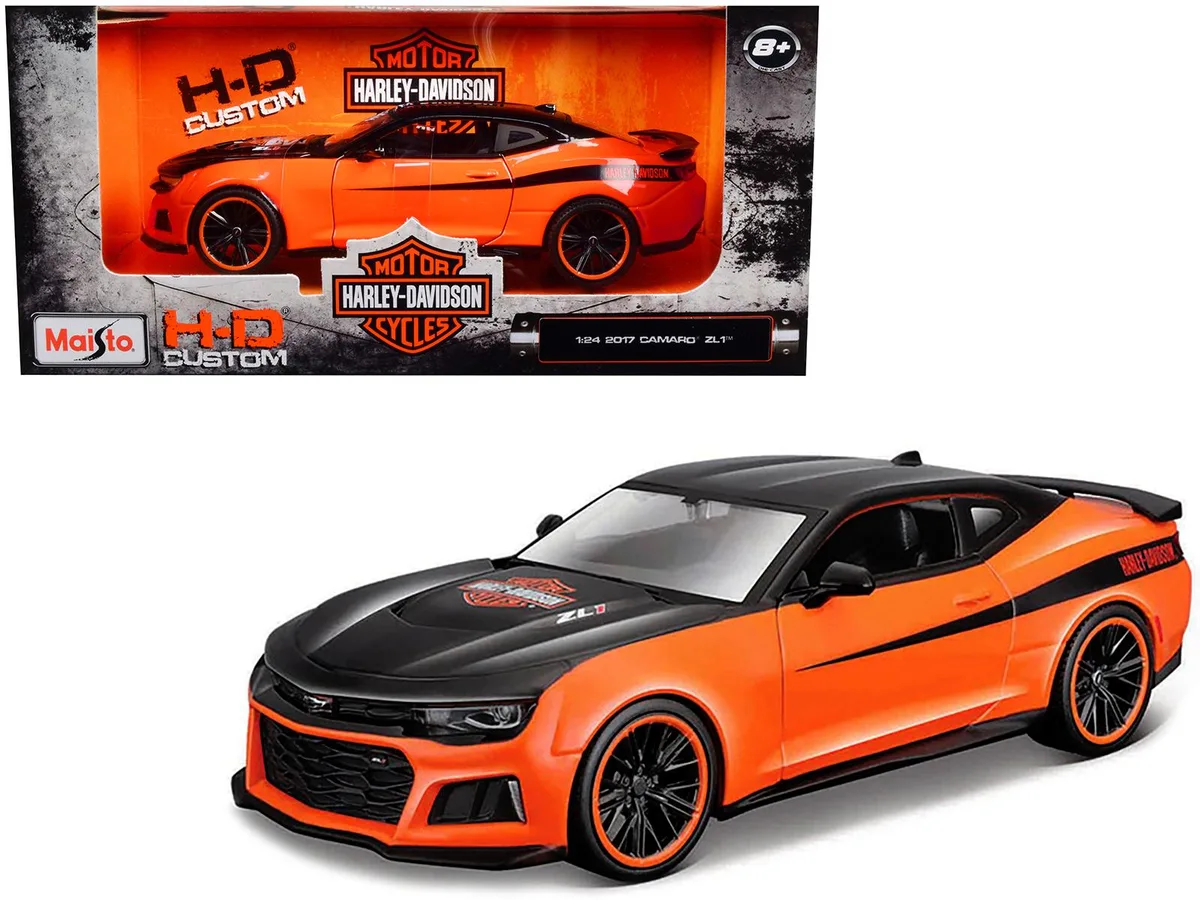 Maisto Maisto 2017 Chevrolet Camaro ZL1 Orange Black Harley Davidson H-D Custom 1/24 Diecast Hobby Collectible — product photo