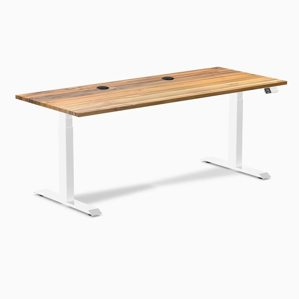 Desky Desky Dual Hardwood Sit Stand Desk Teak 72 x 30 inches with Grommets White — product photo