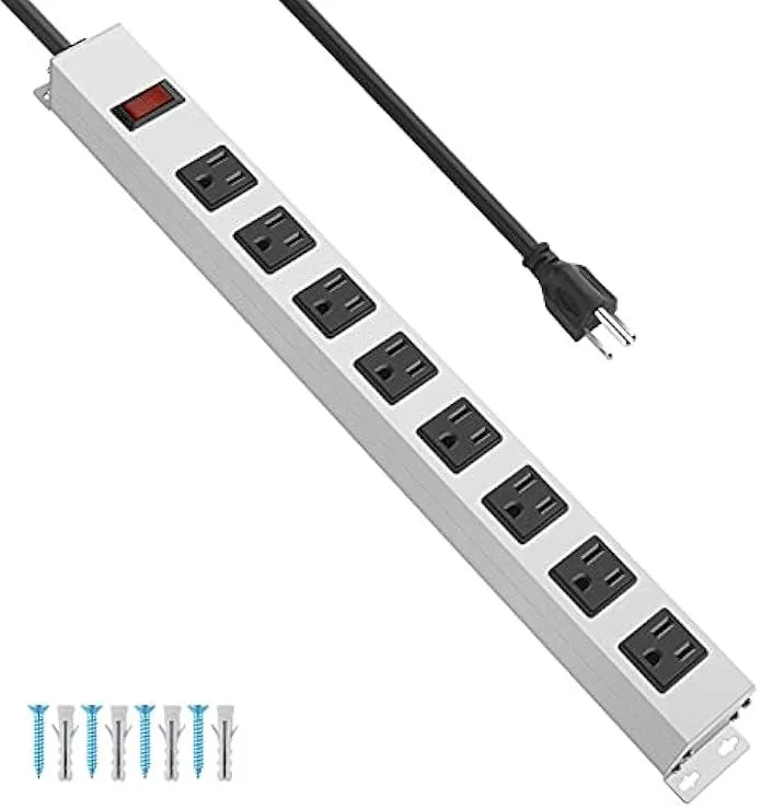 TAURKENAM TAURKENAM Metal 8-Outlet Surge Protector Power Strip — product photo