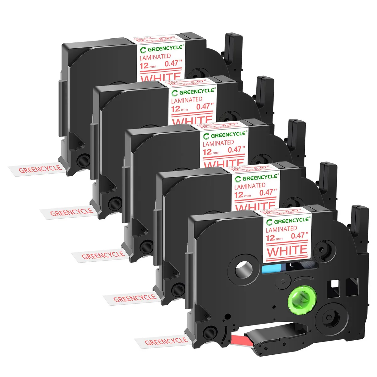 GREENCYCLE GREENCYCLE TZe-232 12mm Red on White Laminated Tape 5 Pack — product photo