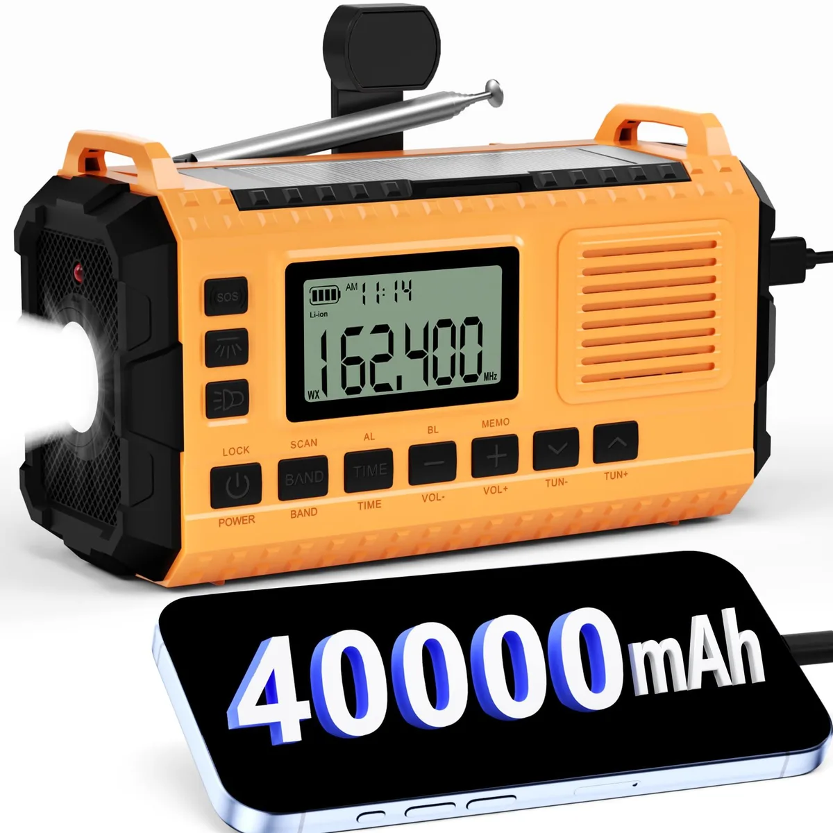 Sttfaishen F20 Emergency Weather Radio 40000mAh Orange — product photo