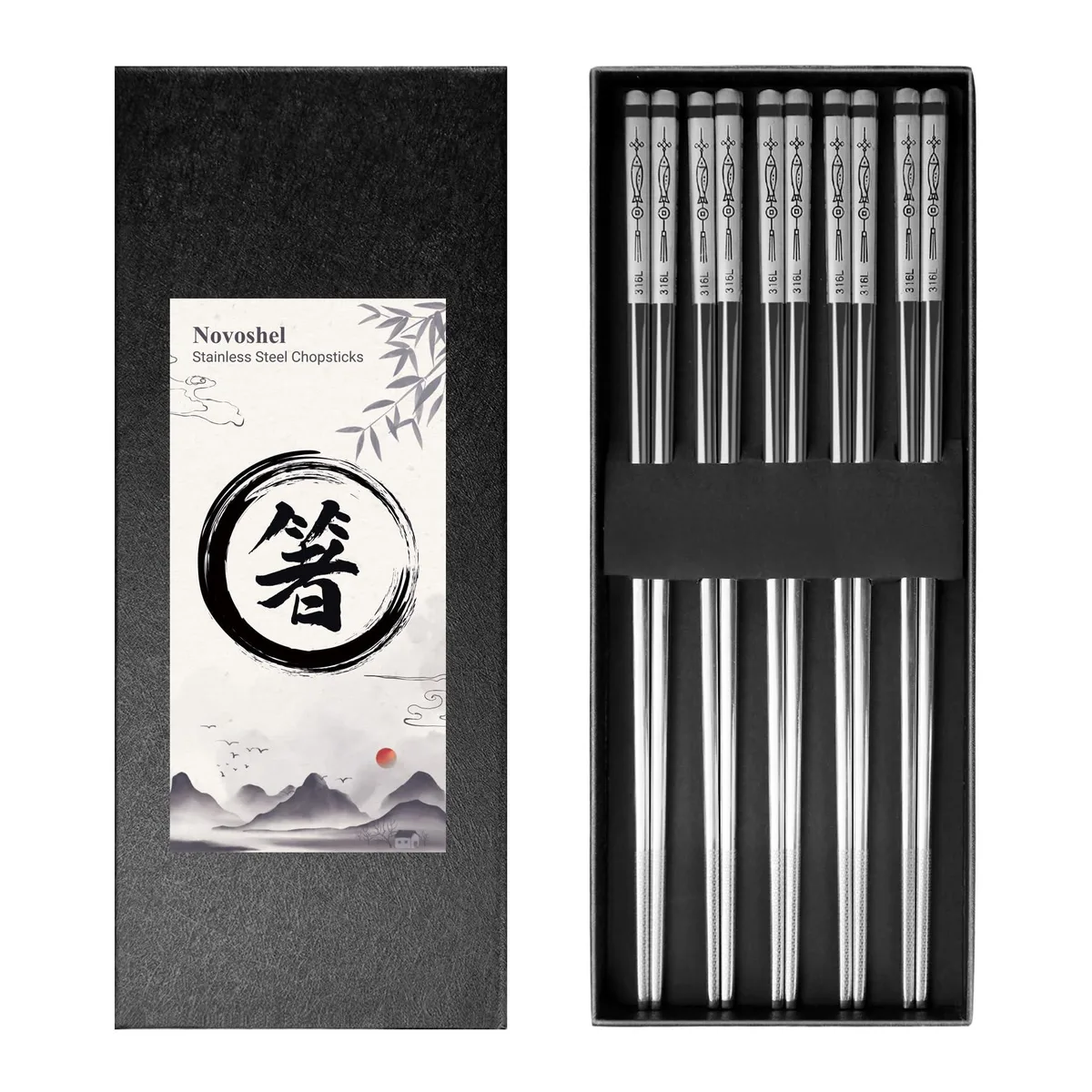  OXO Novoshel YR-SCH-F5 cutlery 5 pairs 24-piece black stainless steel — product photo