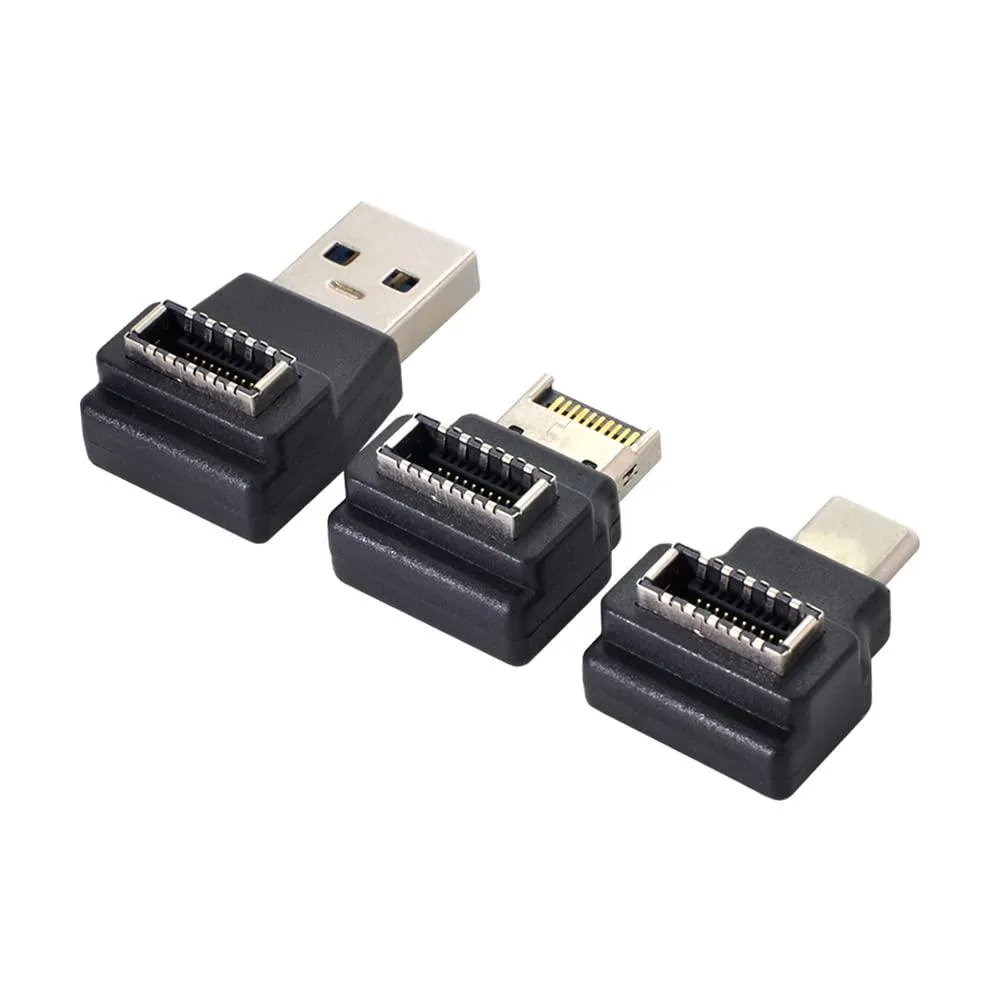 Three black USB 3.1 Type-E adapters with Type-A, Type-C and Type-E connectors