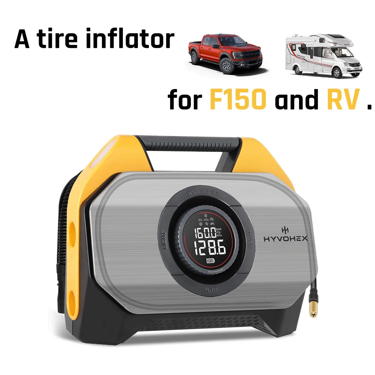 HYVOHEX HYVOHEX Optimus T8 19200 mAh cordless air compressor Yellow — product photo