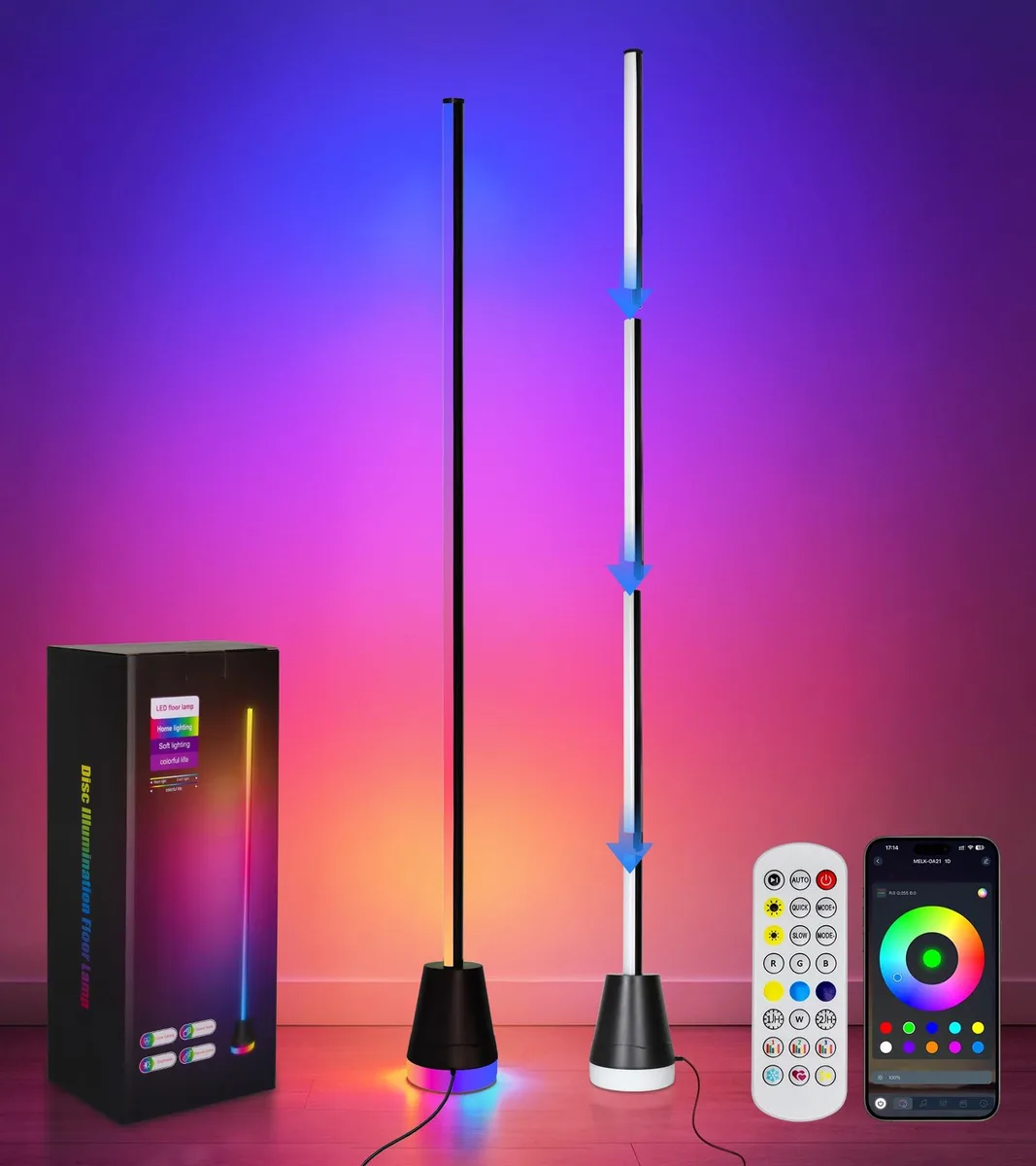 Tall slender corner floor lamp with square plastic shade 52 inches high 4.72 inches wide