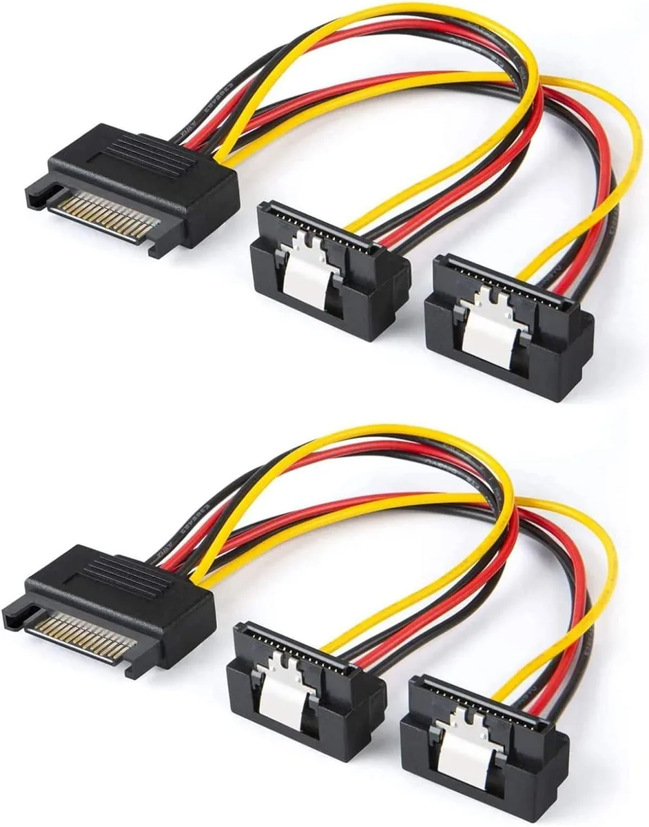 CableCreation CableCreation SATA power splitter cable 15 pin male to 2x 15 pin 90 degree female 2 pack — product photo