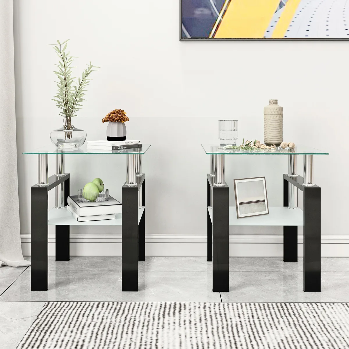 tuphen tuphen Set of 2 Tempered Glass Occasional Tables Transparent/Black 17.72" 20.5" 150lbs — product photo