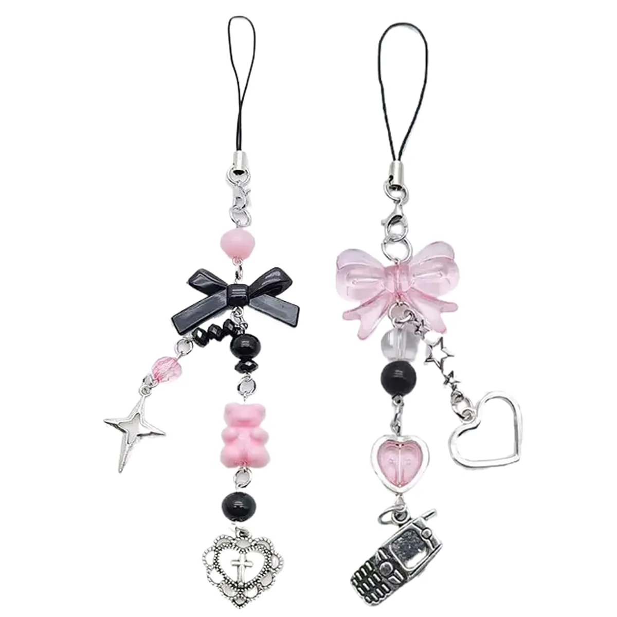  Homvog Cioatu Y2K Phone Charms 4pcs Silver Nylon .018kg — product photo