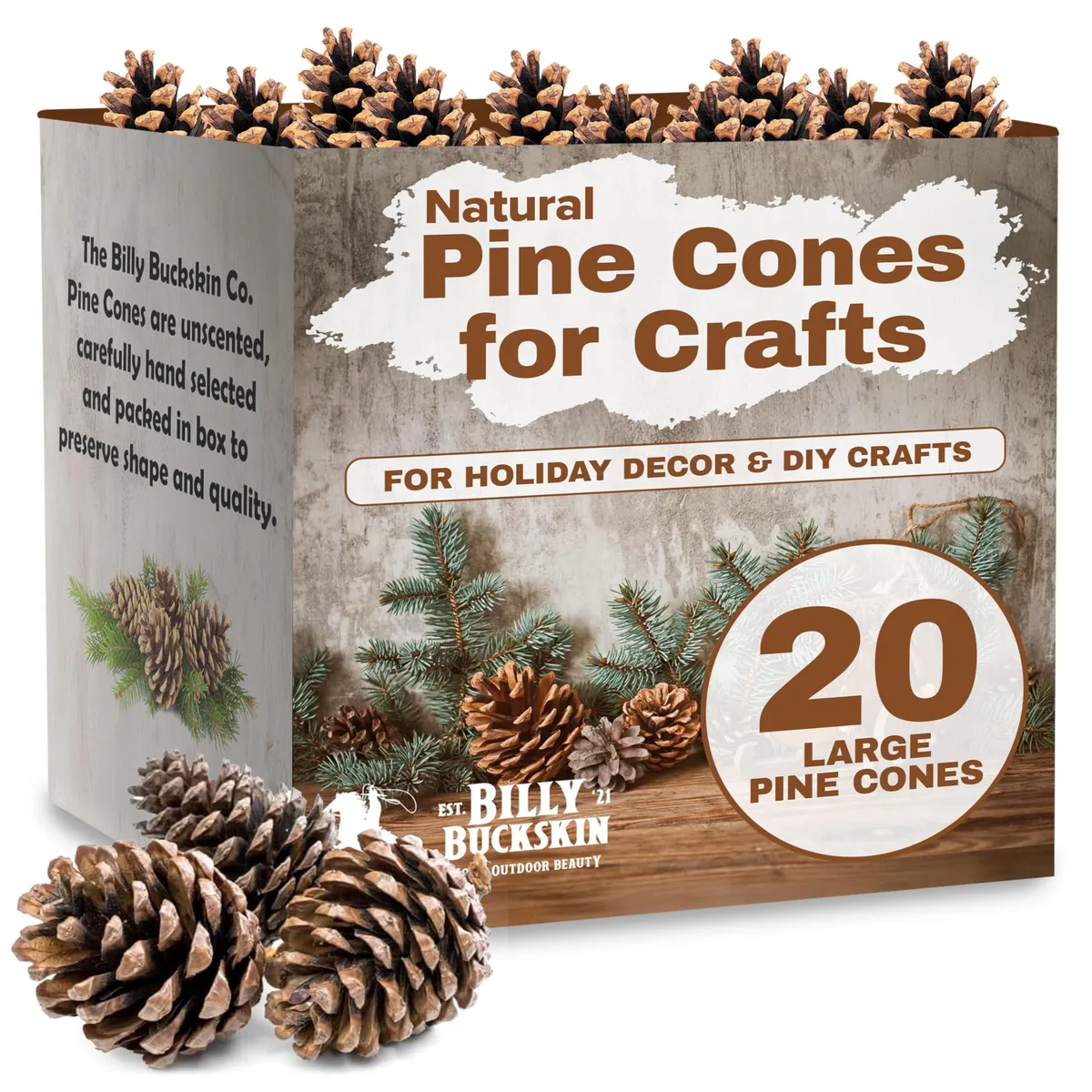  Billy Buckskin Natural Pine Cones 20 Pack 3 to 4 Inch — product photo