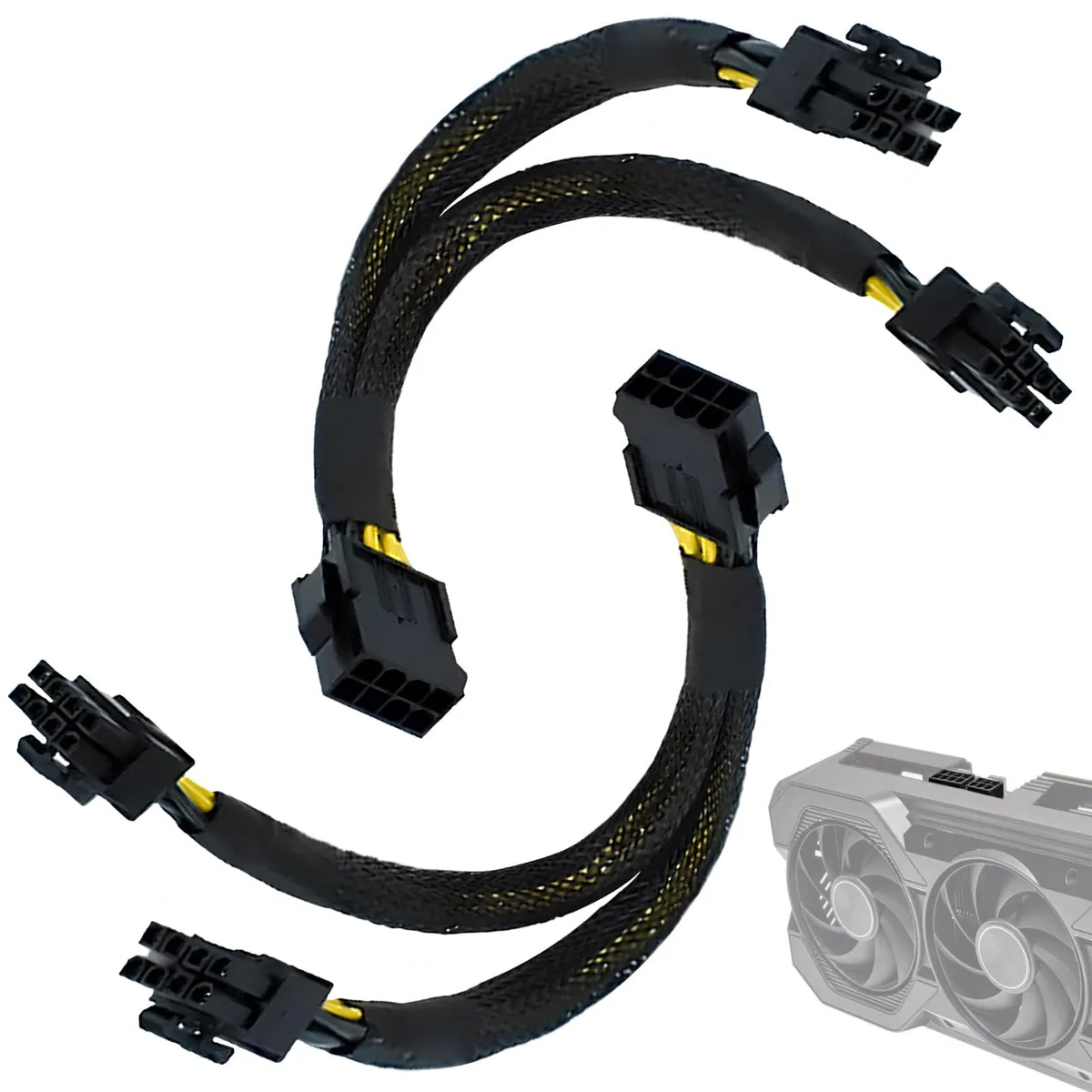  Monoprice 8 Pin PCIe Splitter Cable 2-Pack 8 Inch Braided Y-Splitter Power Adapter Cable for GPU Graphics Card — product photo