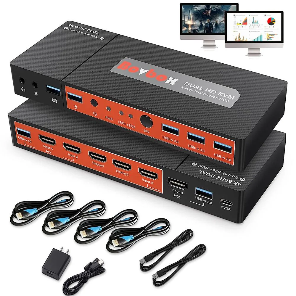 AUTYUE AUTYUE Dual Monitor HDMI KVM Switch 2 PC 4K 60Hz 3 USB 3.0 — product photo