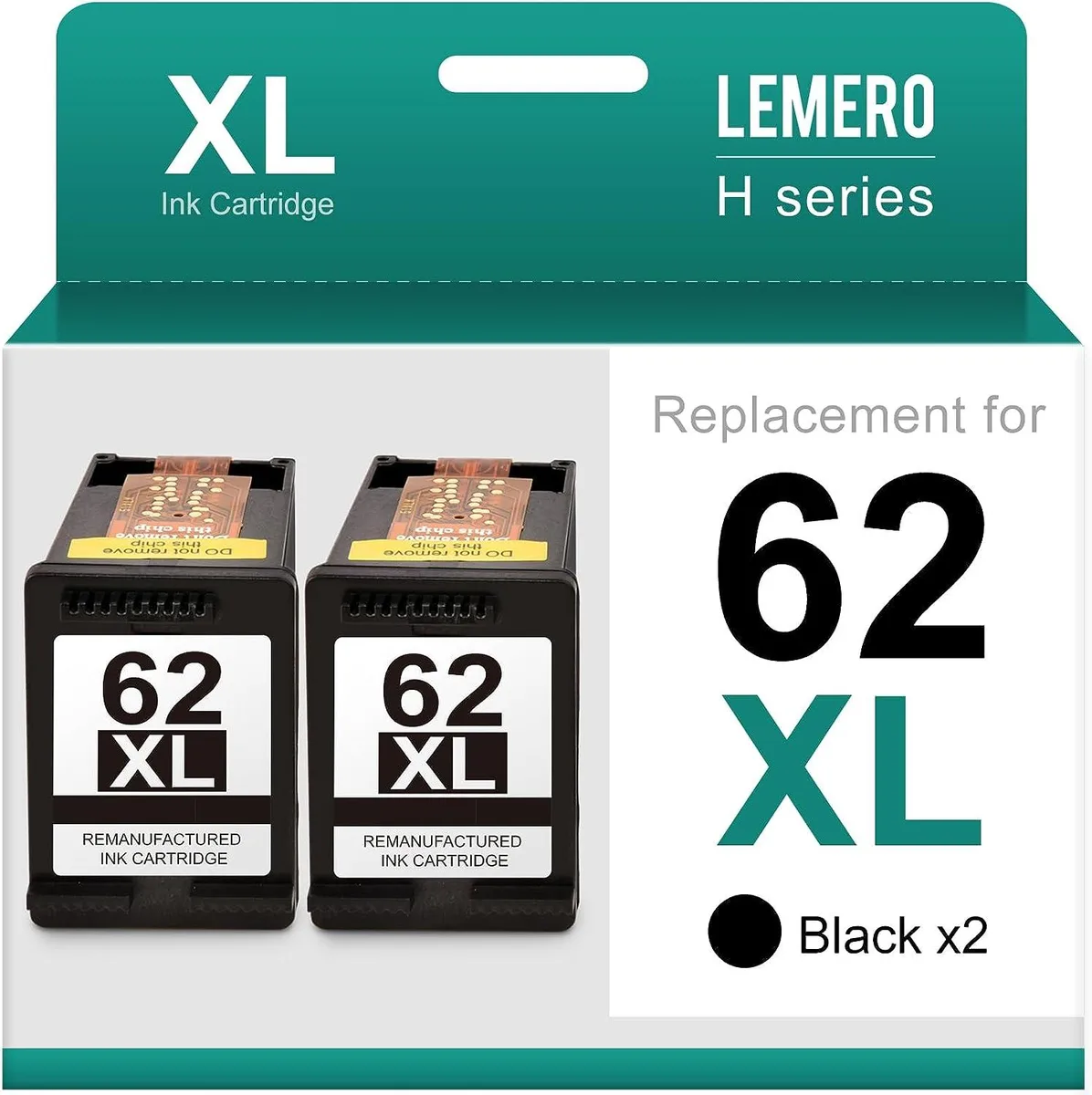 Two black rectangular ink cartridges with label stickers