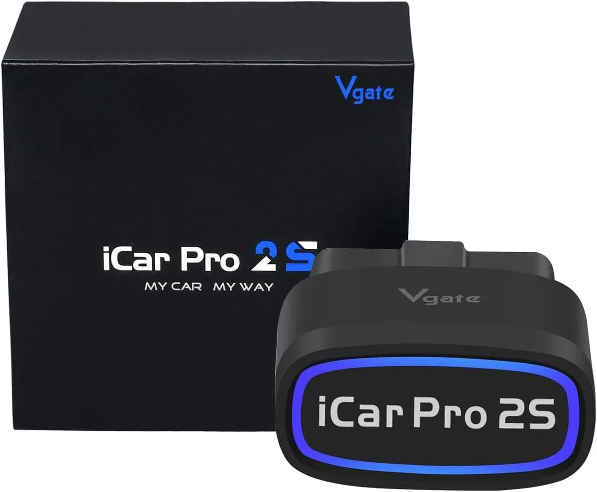 Black OBD2 scanner dongle with 16-pin connector