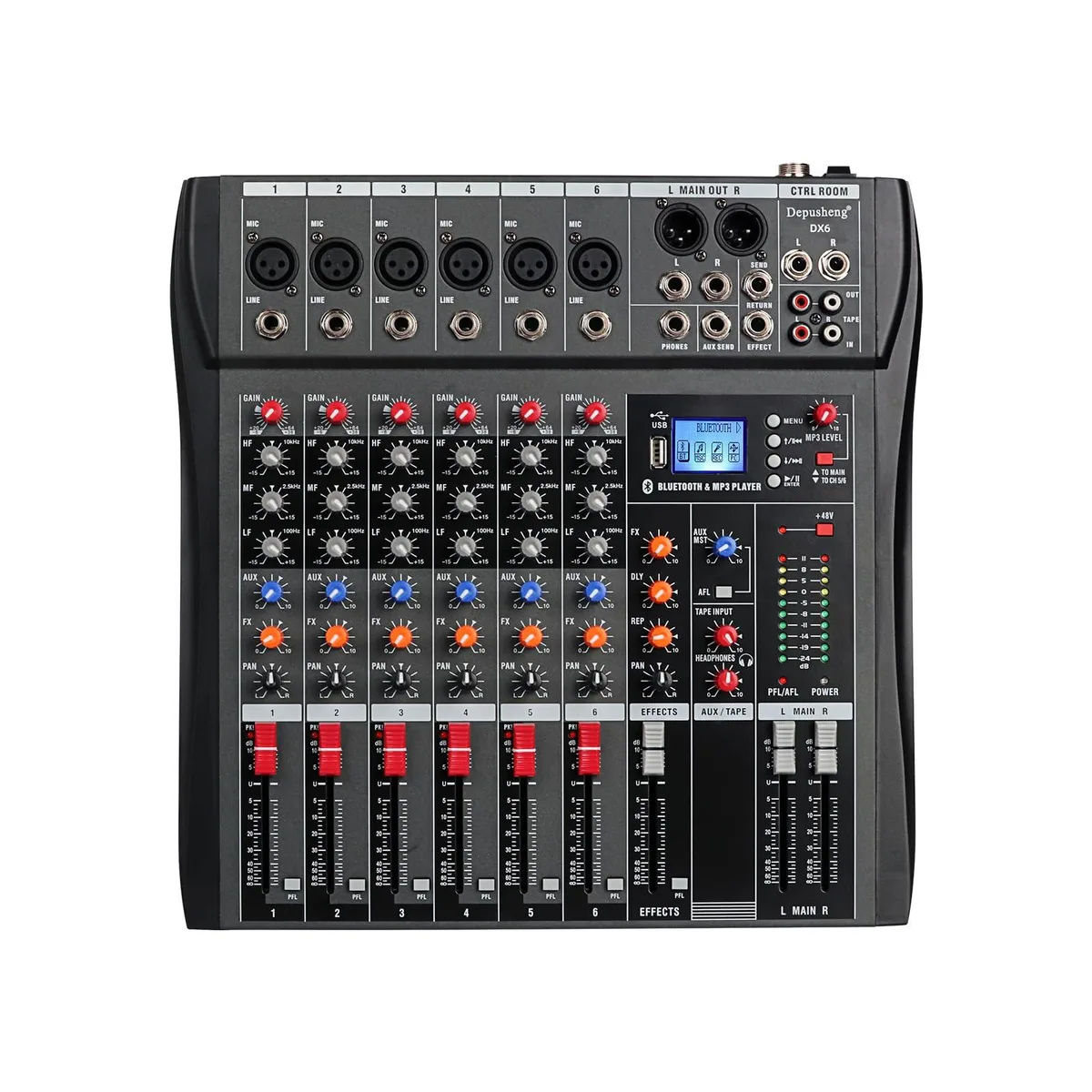  Depusheng DX6 6-Channel DJ Mixer Bluetooth 48V Phantom Power — product photo