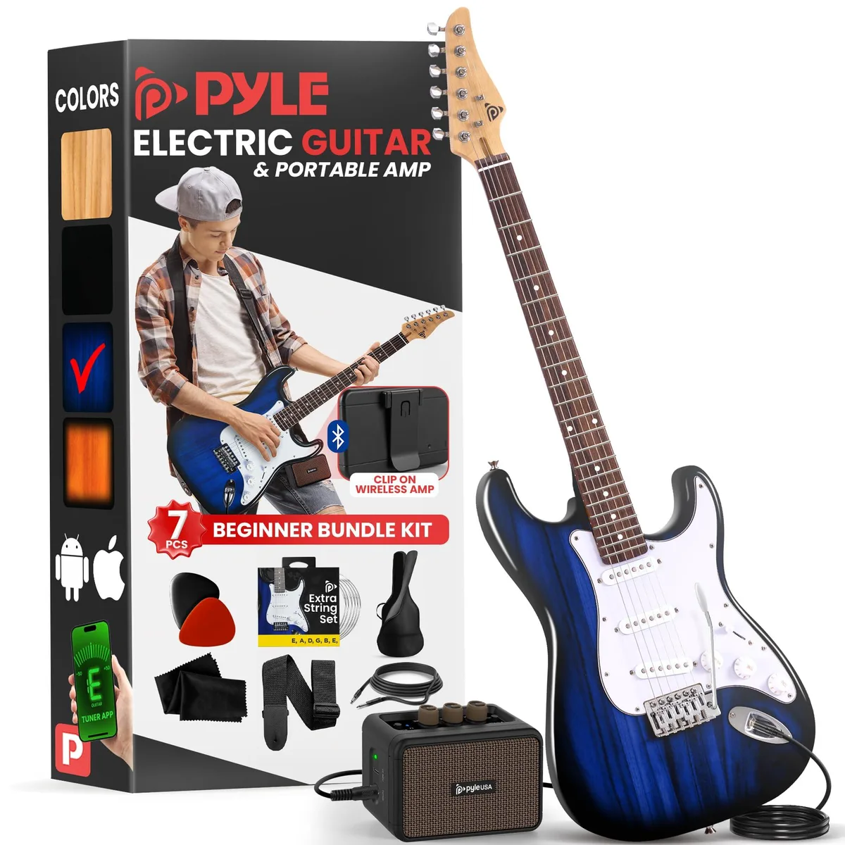 Pyle Pyle Full Size Electric Guitar Kit 5W Amplifier Blue 22 Frets — product photo
