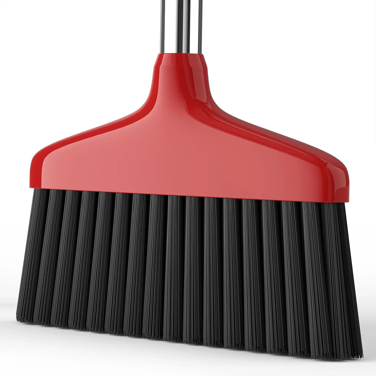 Red broom with stainless steel handle and hanging hook