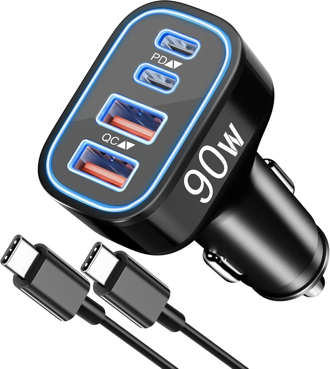 Hamzan Hamzan 90W 4-Port USB-C Car Charger with 3FT Cable — product photo