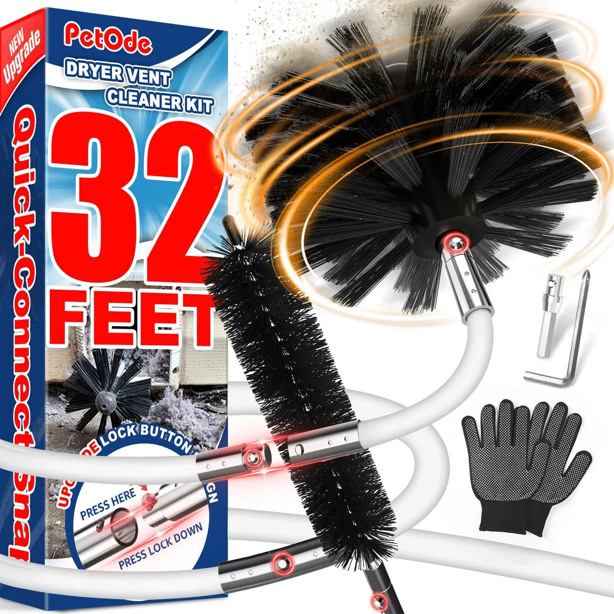 Metra dryer vent cleaning kit with 23 snap rods and drill bit