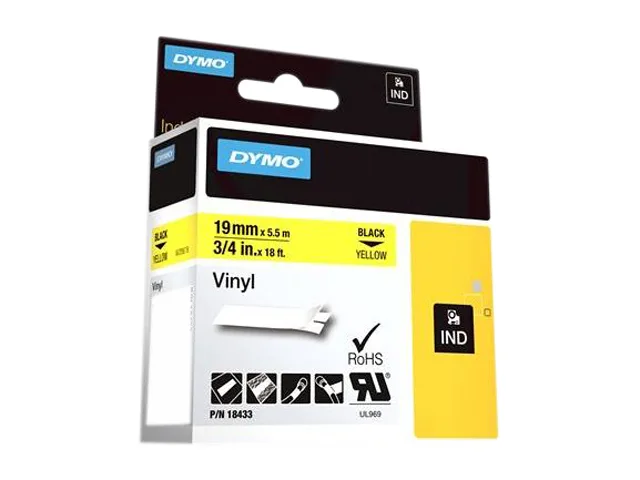 DYMO DYMO 18433 Vinyl Label Tape Yellow .75" x 18 ft pos accessory — product photo