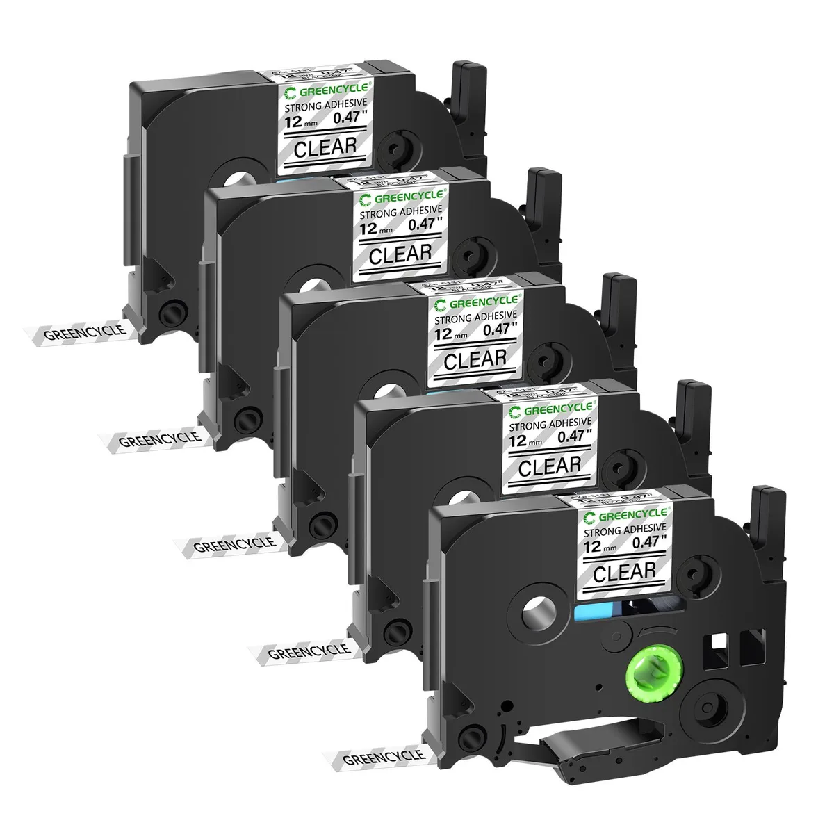 GREENCYCLE GREENCYCLE TZe-S131 12mm 26.2ft Black on Clear label tape, 5 pack — product photo
