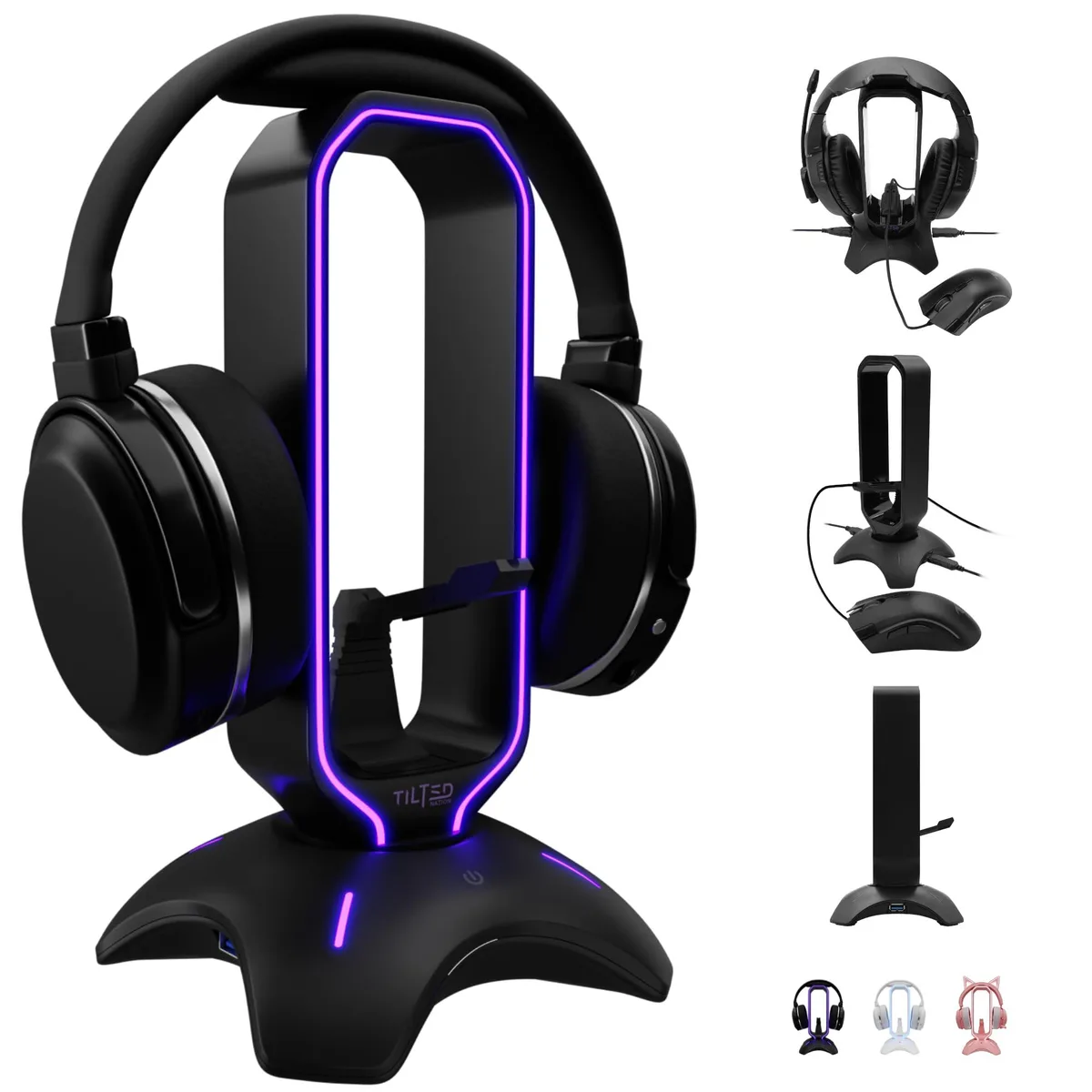 Tilted Nation TNSHADOW-VAR RGB Headset Stand with Mouse Bungee and 2-port USB 2.0 Hub — product photo