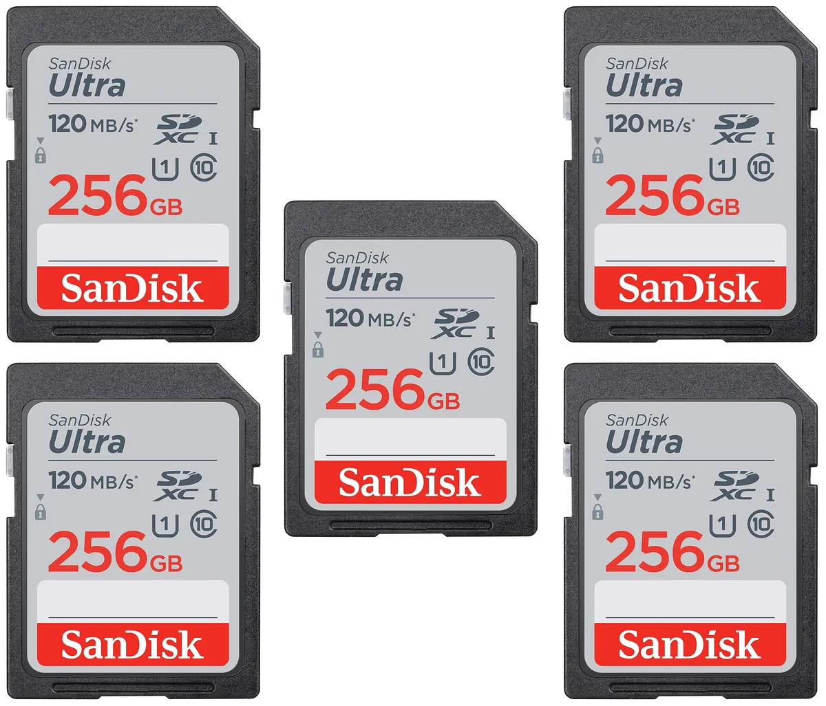 SanDisk SanDisk Ultra 256GB SDXC Class 10 5-pack with cases — product photo