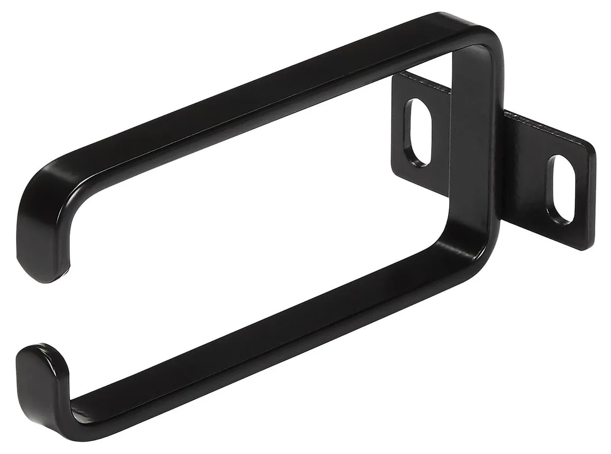 Five silver D-ring hooks on a 1U 19-inch rack panel
