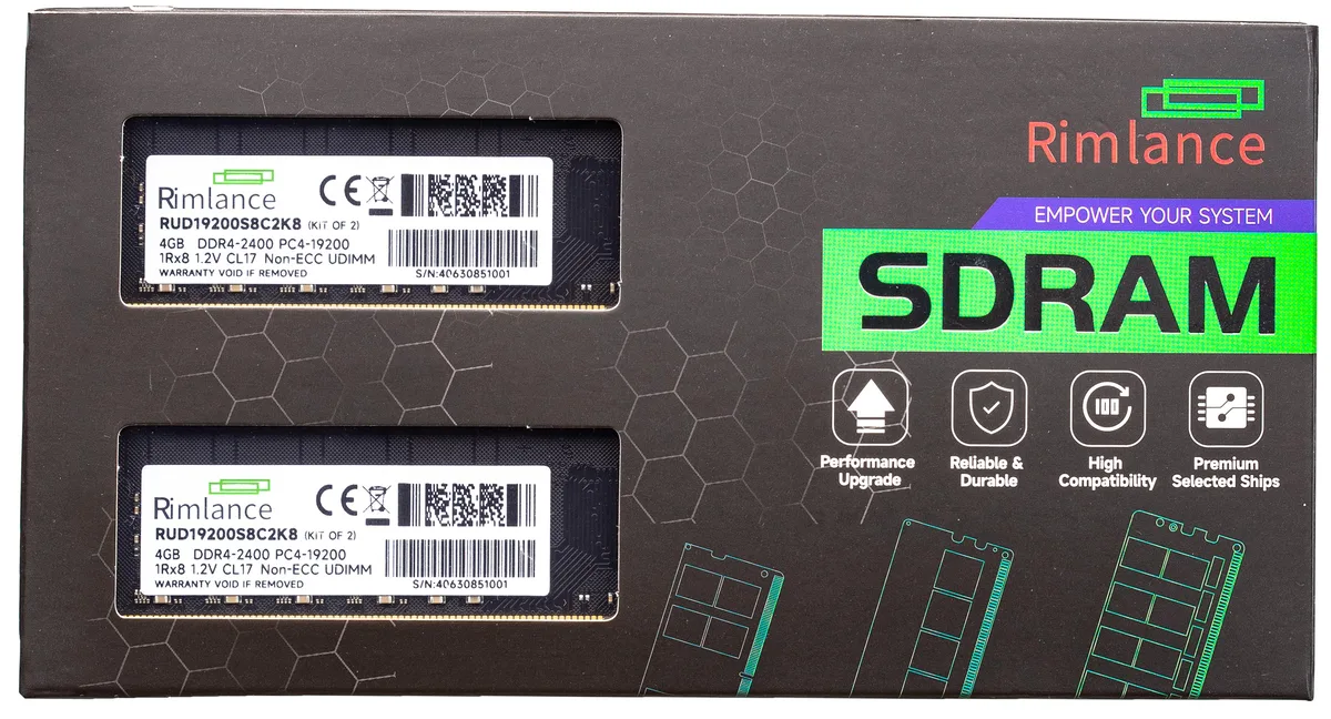 RIMLANCE RIMLANCE RUD19200S8C2K8 8GB (2x4GB) DDR4 2400 CL17 1.2V UDIMM — product photo