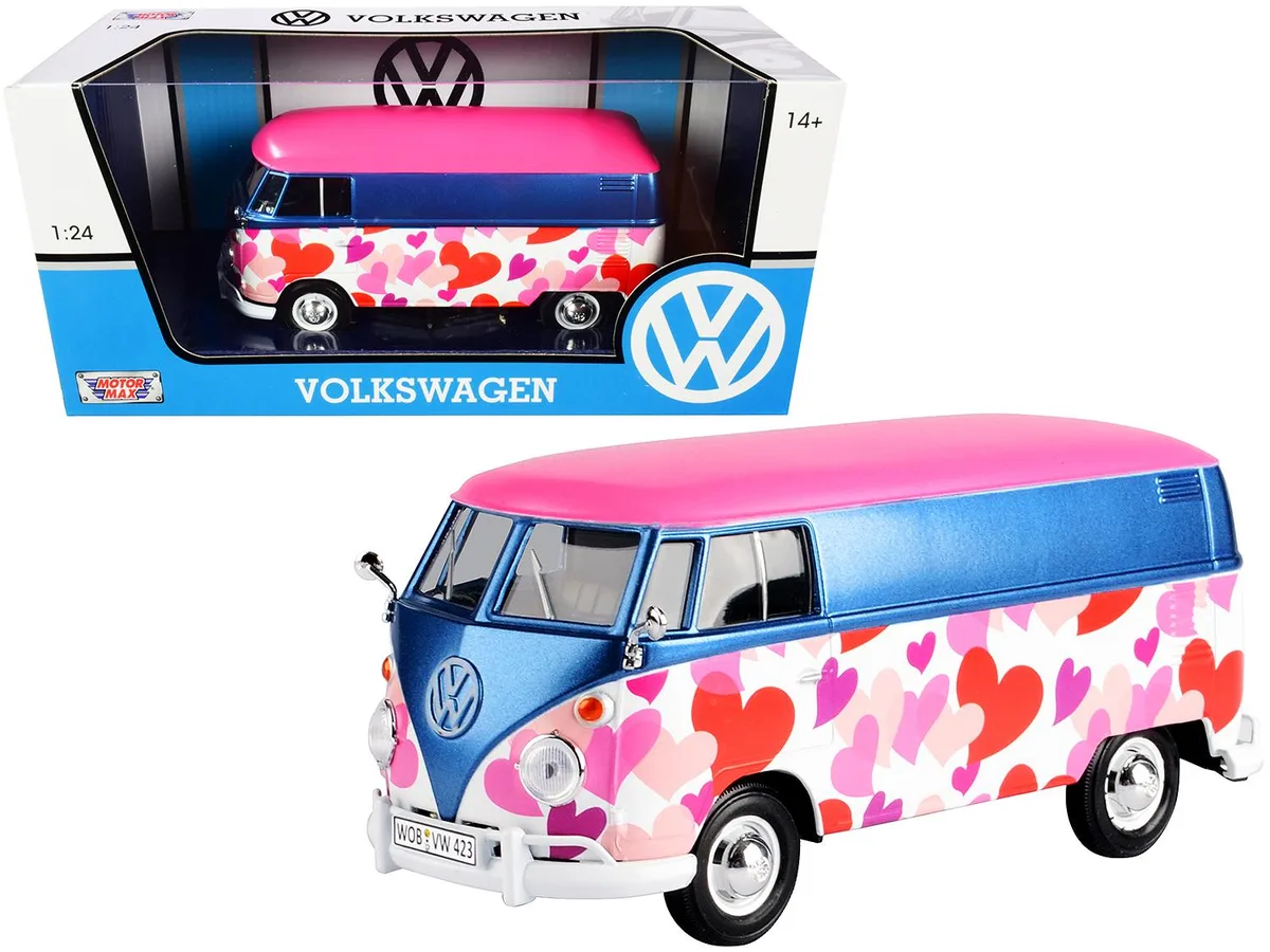 MOTORMAX MOTORMAX Volkswagen Type 2 T1 Delivery Van "Love" Pink Blue Metallic 1/24 Diecast Hobby Collectible — product photo